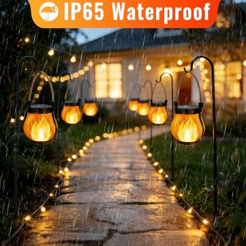 Gen2 Solar Lanterns Outdoor Waterproof, 2Pack Flickering Flame Light Hanging Solar Outdoor Lights with Dual Charging (USB/Solar) & 2 Modes for Desk Yard Patio Path Tree Garden Camping Decoration - Thumbnail 4