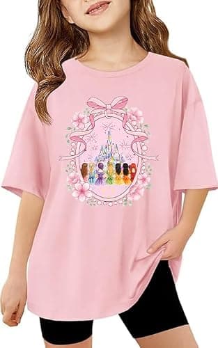 Magic Kingdom Shirts for Girls Oversized Magical Castle Princess T-Shirts Kids Family Vacation Trip Tee Pink - Image 1