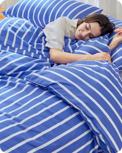 Yuncojin Striped Duvet Cover King Size,100% Cotton Vintage Bule Stripes Bedding Set for All Season,Classic Striped Pattern Enhances Bedroom Comfort and Style - Image 1