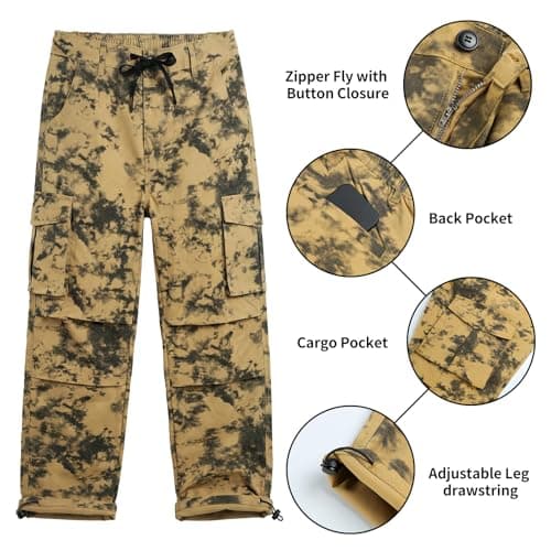 GINGTTO Baggy Cargo Pants Men Brown Camo Wide Leg Fashion Y2K Loose Fit Streetwear Drawstring Stretch 32 - Thumbnail 5