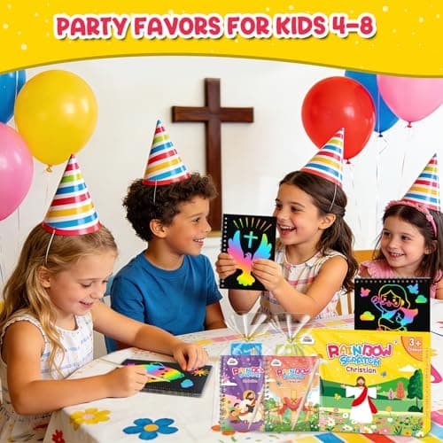 ZMLM Rainbow Scratch Party Favors Kids: Birthday Gifts Toy Bulk Scratch Art Notebook Birthday Goodie Bags Stuffers Girls Boys Art Craft Kit Pads Classroom Prizes School Teacher Return (Christian, 24) - Thumbnail 3