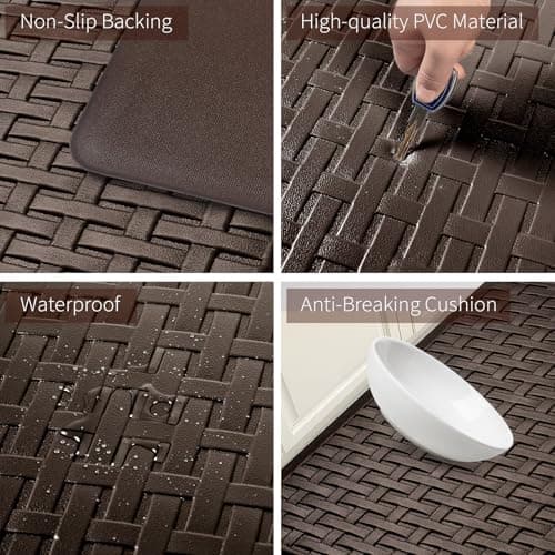 UKISS 2PCS Kitchen Rugs, Cushioned Anti Fatigue Kitchen Mats for Floor, Waterproof Kitchen Rug，Non-Slip Comfort Standing Mat for Kitchen, Floor Home, Office, Sink, Laundry,17.3"x28"+17.3"x60",Brown - Thumbnail 4