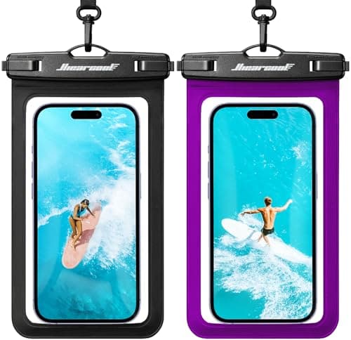 Hiearcool Waterproof Phone Pouch 2 Pack, IPX8 Dry Bag with Lanyard, Touch Screen Compatible for iPhone 17/16/15/14/13 Pro Max, Beach Swimming Cruise Travel-Black & Deep Purple