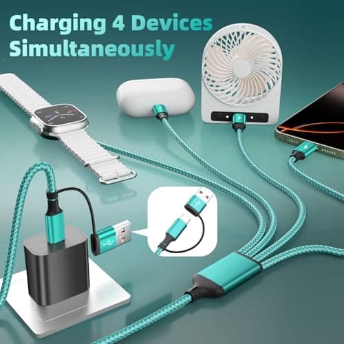 Travel Cruise Essentials 3 Type-C Ports 4 in 2 Multi Charging Cable for iWatch Charger/ iPhone17, USB C Splitter USBA/USBC Cable for iWatch Ultra/SE/11-2, iPhone17-15/S26/Car Charger, More, 5FT Green - Thumbnail 2