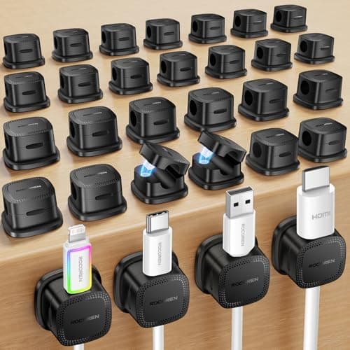 30-Pack Magnetic Cable Clips Cord Organizer,Cable Straps Smooth Adjustable,Rocoren Cable Management Accessories,Cable Holder Clips Wire Holder Keeper for Desktop,Nightstand,Home Office,Workspace,Phone - Image 1