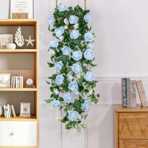 U'Artlines 3 Pack Artificial Blue Rose Vines Floral Garlands Total 19.5 Ft Fake Vine Silk Flower Garland for Indoor Outdoor Home Wedding Arch Garden Wall Decoration - Thumbnail 4