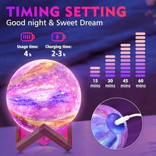Moon Lamp, Kids Night Light Galaxy Lamp - 16 Colors Moon Light with Wood Stand Remote & Touch Control USB Rechargeable Gift for Girls&Boys Lover Birthday - 4.8 inch - Thumbnail 4