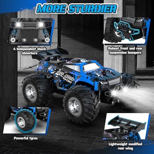 Barlisam Remote Control Car, All-terrain Remote Control Truck for Boys 8-12, Headlight, Dual Motors, 1:20, 10KM/H, 2.4GHZ, Speed-friendly, Sturdy, Rechargeable RC Cars for Christmas, Beginner, Kids 6+ - Thumbnail 6