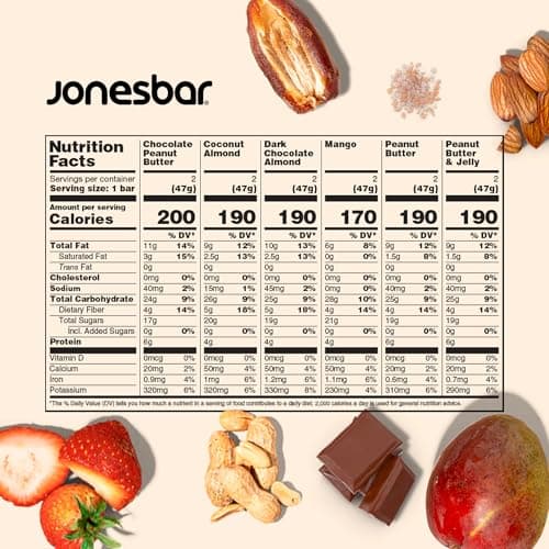 JONESBAR Organic Plant Based Protein Bars | 6 Flavor Variety Pack | Fruit & Nut Bar, Kosher, Gluten Free, Breakfast Bars, School Snacks, Vegan Snack & Healthy Snacks for Adults and Kids (12 Bars) - Thumbnail 2