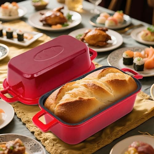 Demine Bread Pan Enameled Cast Iron Loaf Pan with Lid, Bread Oven, Dutch Oven Loaf Cast Iron for Baking Homemade Sourdough Bread - Thumbnail 5