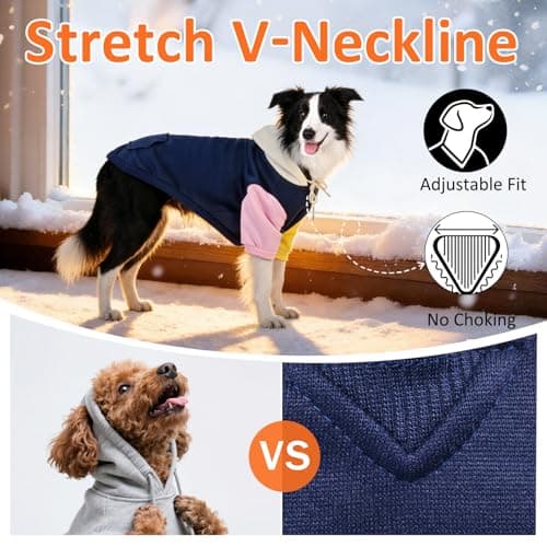 2 Pack Fleece Lined Dog Hoodie for Medium Large Small Dogs, Soft Warm Dog Sweater Jackets Winter Fall Pet Hooded Clothes Custume Dogs Sweatshirt with Leash Hole and Pocket, Black and Navy Blue, ML - Thumbnail 4