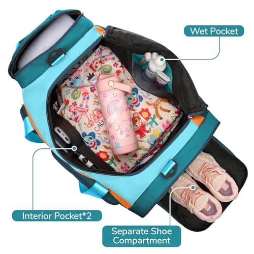 Woomada Kids Travel Duffle Bag With Shoe Compartment & Wet Pocket Perfect For School, Sports, Overnight Trips(green) - Thumbnail 4