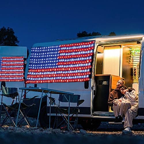 (New) American Flag Lights, Outdoor String Lights 420 LED Waterproof Led Flag Net Light Patriotic Ornaments for Outdoor Home Yard,Garden, Camping, Memorial Day, 4th of July, Christmas Decorations - Thumbnail 5