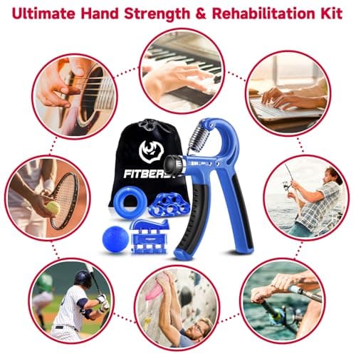 Hand Grip Strengthener Workout Kit (5 Pack) FitBeast Forearm Grip Adjustable Resistance Hand Gripper, Finger Exerciser, Finger Stretcher, Grip Ring & Stress Relief Grip Ball for Athletes (Navy Blue) - Thumbnail 5