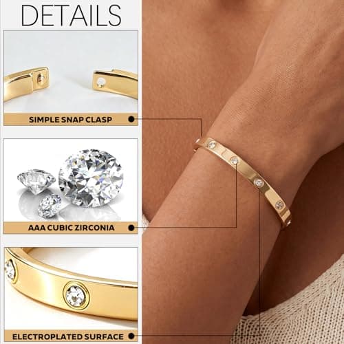 ULira Flor Gold Bangle Bracelet for Women, 18K Gold Plated Love Bracelet, Dainty Vintage Trendy, Waterproof, Non Tarnish, Fashion Jewelry Accessories, Gift Idea for Mother's Day, Valentine's Day, Christmas and Birthdays (Gold) - Thumbnail 4