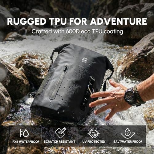 RIVONOVA Roll Top Closure Cooler Backpack for Dad Kayaking Beach Paddle Boarding Watersports, Premium 24 Hours Insulated Leak Proof Zipperless Soft Cooler for Men for Fishing, 35L Black - Thumbnail 3