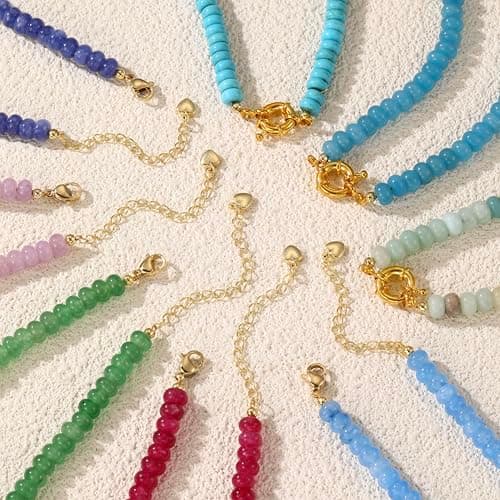 chorfla Beaded Gemstone Necklaces for Women, Bohemian Colored Choker Natural Stone Bead Decoration Summer Beach Handmade Jewelry Necklace (C-Amazonite) - Thumbnail 6