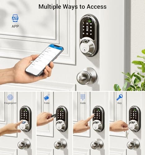 Veise RZ07C Smart Locks for Front Door, 2 Knob Handle Set, Fingerprint Keyless Entry, App Control Biometric Lock, Electronic Digital Touchscreen Keypad Deadbolt, Easy Install, Auto Lock, Satin Nickel - Thumbnail 2