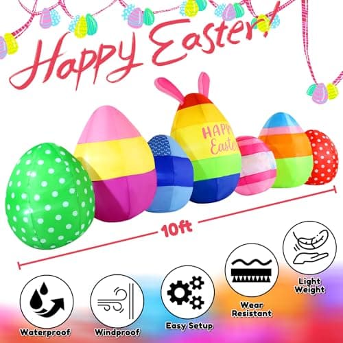 GIFTFIND Vibrant Easter Eggs Inflatables 10FT Long, Seven Eggs Inflatable Outdoor Decorations Built in LED Lights, Fun Lighted Eggs Easter Blow Ups for Yard Patio Garden Lawn Decor - Thumbnail 4