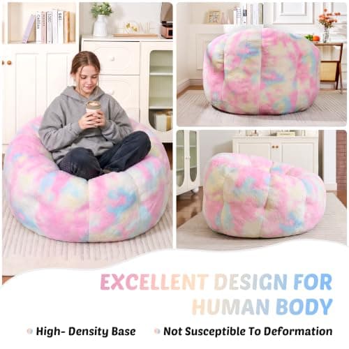 Cvortll Bean Bag Chair, Floral Shaped Beanbag, Faux Fur Adult Teen Kids Comfy Chair with Petal Armrest Chair, Bean Bag Couch for Bedroom, Living Room, Dorm, Game (Colorful) - Thumbnail 5