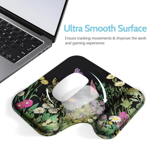 Mcapirivo Ergonomic Mouse Pad with Gel Wrist Rest (1"& 1.2" Dual Height) - Mouse Pads Compact Mousepad Desk Mat Office, Gaming & Carpal Tunnel Relief | Non-Slip Rubber Base | Wildflower Black - Thumbnail 5