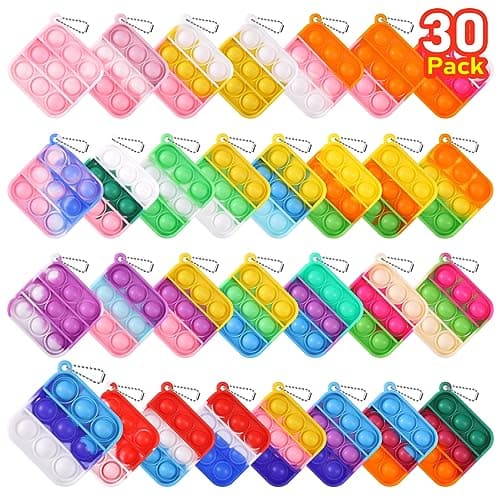 Kids Party Favors Fidget Toys Bulk 30 Pack Mini Pop Fidget Keychain Its Birthday Party Favors for Kids 4-8,8-12 Small Classroom Prizes It Back to School Gifts for Students from Teacher
