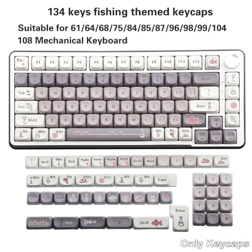 AKepopery Smart Fish MOA Profile 134 Keys PBT Keycaps Set, 5 Side Dye Sublimation, Fish Scale Texture Keycaps for Mechanical Keyboard, Minimalist Artisan Design for Cherry Gateron MX Switches - Thumbnail 6