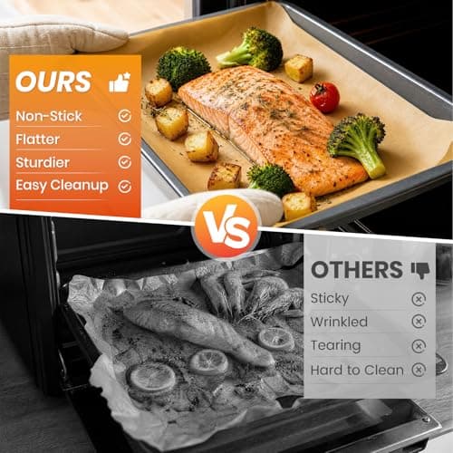 Yarmchahk 200pcs Unbleached Parchment Paper Sheets, 9x13In Precut Cooking Paper Liners for Baking Sheets, Air Fryer, Microwave, Grilling, Oven, Non-Stick,Non-Toxic, Oil Proof, Food Grade - Thumbnail 6