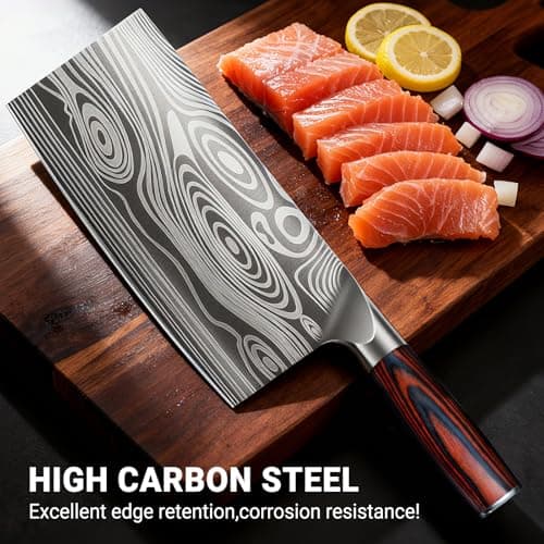 Nanbone Meat Cleaver Knife Ultra Sharp Kitchen Knife 8 Inch, High Carbon Stainless Steel Butcher Knife with Wooden Handle, Chinese Cleaver for Meat Cutting Vegetable Slicing Perfect Birthday Gifts - Thumbnail 6