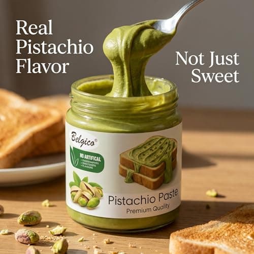 Belgico Pistachio Cream Spread (30% Pistachio) – Sweetened Paste for Dubai Chocolate Bar Filling, Kataifi & Baking – Smooth Nut Butter for Lattes & Desserts – 14oz (pack of 2) - Thumbnail 3