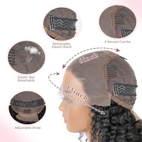 ROHANEM 32 Inch 250 Density Curly Wig Human Hair 13x6 Deep Wave Lace Front Wigs HumanHair Pre Plucked Virgin Remy Hair 5x Longer Lifespan HD Transparent Lace Frontal Wigs Natural Black - Thumbnail 4