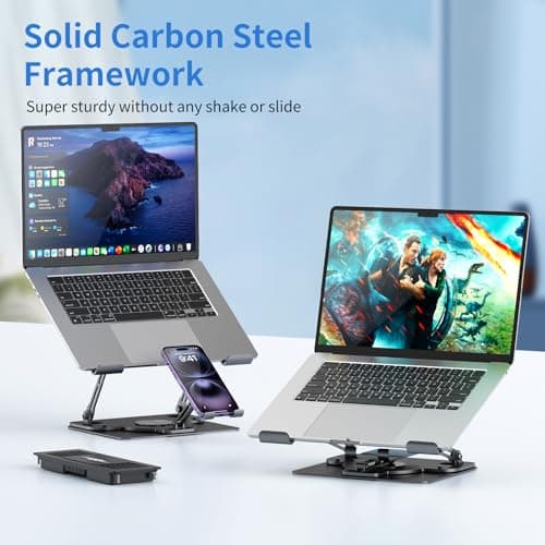 Laptop Cooling Pad with Detachable Fan & Cooler, 2-in-1 Laptop & Phone Stand, Adjustable Angle, 360° Rotatable Base, Carbon Steel, Ultra-Quiet & Super Sturdy for Laptop (Black) - Thumbnail 3