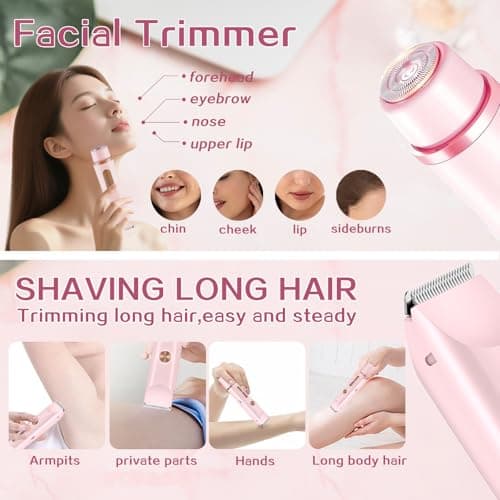 2 in 1 Bikini Trimmer for Women, Dual Head Electric Shaver with LED Display, IPX7 Waterproof Body Pubic Hair Trimmer Rechargeable Womens Electric Razor for Armpit Leg Body Facial Wet & Dry Use - Thumbnail 4