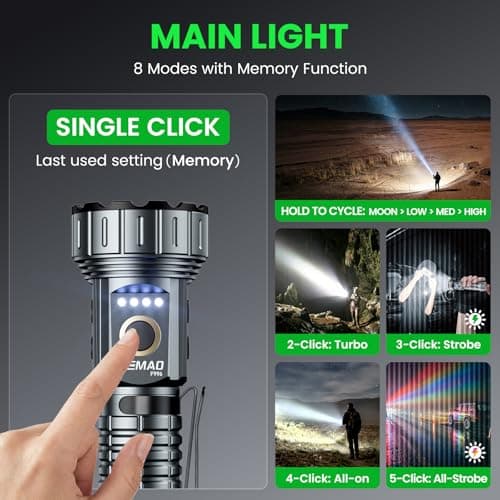 2000 Lumen EDC Flashlight Small Rechargeable Flashlight with Memory,Multi-Color Light (Warm Yellow/Red/Green/Blue/UV) with 5 Buttons,Built-in 4200mAh Battery Ideal for Home,Outdoor,Emergency Use - Thumbnail 3