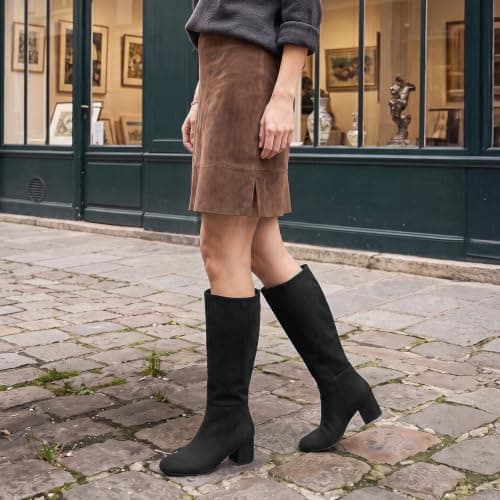 Athlefit Knee High Boots Women Chunky Heel Tall Fall Boots Black Suede 6.5 - Thumbnail 3