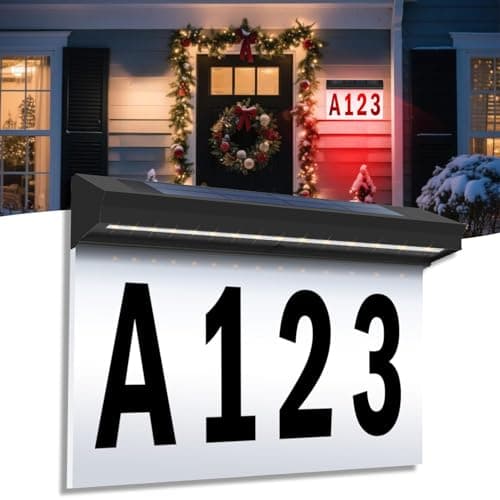 T-SUN Solar House Numbers for Outside, Christmas Waterproof 15LED with 9 Lighting Modes, Lighted Address Plaque Outdoor, Illuminated House Number Sign for Home Street Driveway Markers Mailbox - Image 1