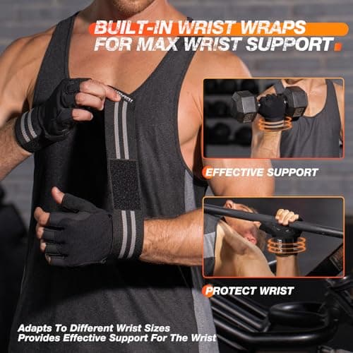 SIMARI Workout Gym Gloves for Men Women, Weight Lifting Gloves with Wrist Wrap Support, SBR Pad Grip for Full Palm Protection, for Exercise, Fitness, Dumbbells, Barbell, Climbing, Fingerless - Thumbnail 3