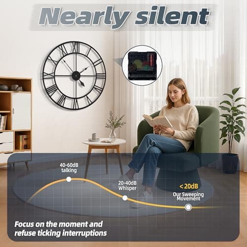 HAITANG Large Wall Clock for Living Room Decor, 32 Inch Black Metal Silent Non Ticking Battery Operated Modern Vintage Decorative Clock for Bedroom - Thumbnail 4