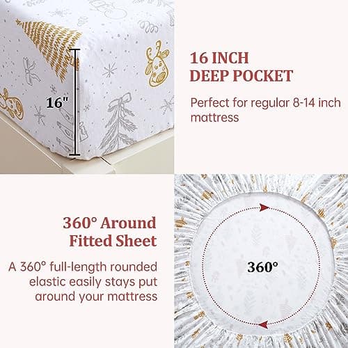 CAROMIO Christmas Bed Sheets King, Soft Brushed Microfiber Bed Sheet Set, 16 Inches Deep Pocket Fitted Sheet Winter Holiday Sheets Set (Tree, King) - Thumbnail 5