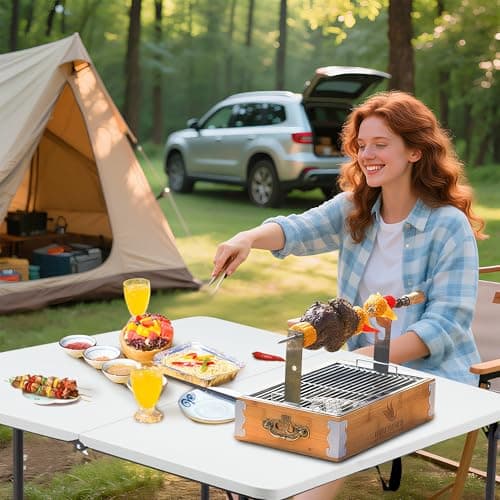 Outspurge 34" Folding Table, Portable Square Camping Card Table with Collapsible Legs & Carrying Handle, Plastic Tables for Outdoor Cooking,Camping,Picnic, Office, Party, White - Thumbnail 2