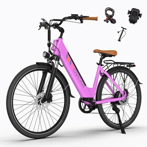 Movcan V80 Electric Bike, 1000W Motor 28MPH Ebike, 48V 13Ah Removeable Battery, 26'' City Cruiser Adult Electric Bicycles up to 70 Miles (V80 Classic with Phone Holder & Lock, Rose Red)