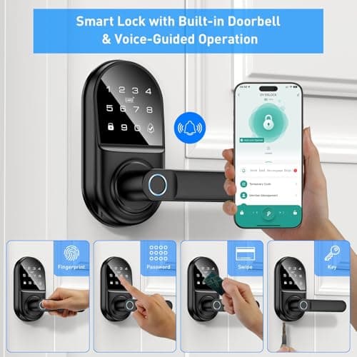 Smart keypad Door Lock with Handle，Fingerprint Keyless Entry Digital Lock with Built-in doorbell for Front Door,Bedroom,biometric Door knob, APP Control - Thumbnail 3