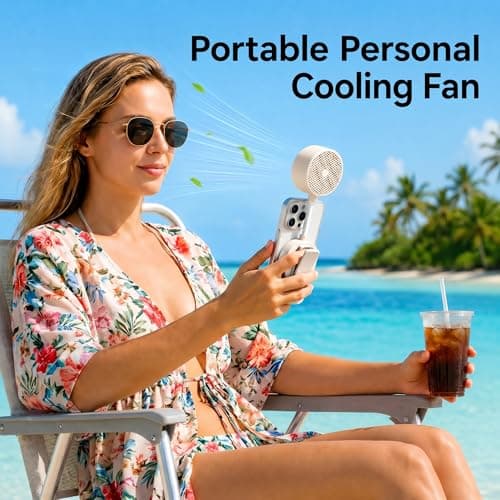 Magnetic Phone Clip Fan, Portable USB Rechargeable Personal Fan with 360° Flexible Gooseneck, 3 Speed Adjustable & Ultra-Wide Airflow, for iPhone, Shirt, Office, Desktop & Outdoor Travel (Begie) - Thumbnail 2