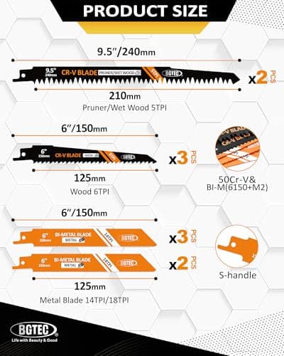BGTEC 10-Piece Reciprocating Saw Blade Set with Storage Box - 6" and 9-1/2" Metal&Wood Cutting, Pruning Saw Blades - Thumbnail 3