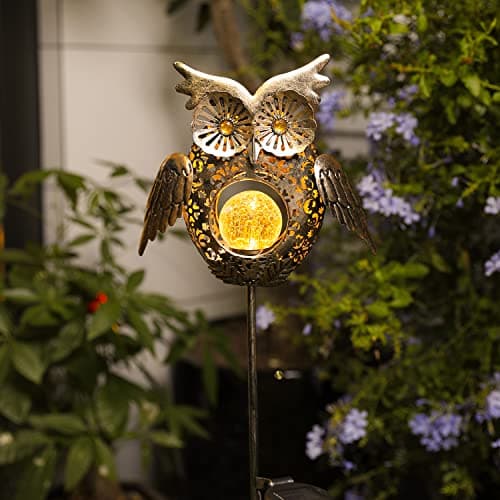Go2garden Solar Lights Outdoor Owl Garden Gifts Mom Metal Stakes Lights for Lawn Ornaments, Yard Art, Pathway Decorations,Birthday Mothers' Day Gift for Grandma Wife (Bronze) - Thumbnail 5