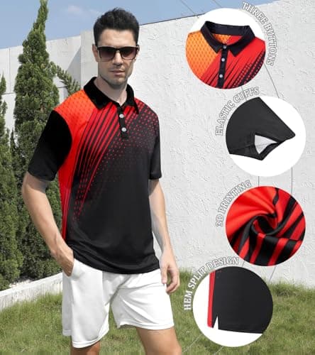 uideazone Mens Golf Shirts 3D Printed Dry Fit Athletic Polo Shirt Collared Short Sleeve Moisture Wicking Casual Top Tees - Thumbnail 5