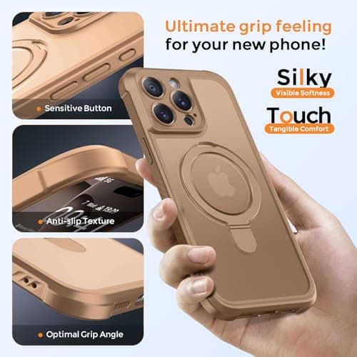 MOCCA Design for iPhone 14 Pro Case with Magnetic Invisible Stand [Full Camera Protection] [Compatible with Magsafe] Military Drop Shockproof Translucent Matte Phone Case Cover 6.1",Brown - Thumbnail 6