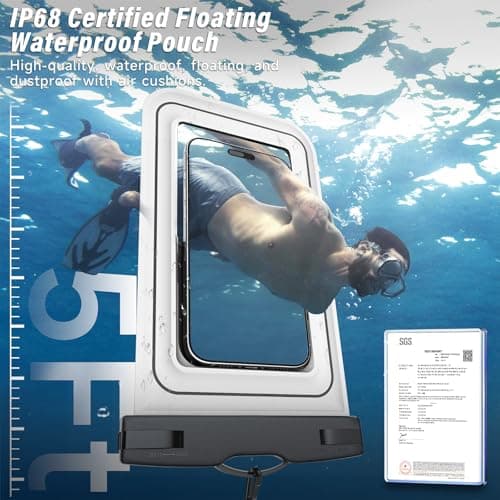 Waterproof Phone Pouch - 2 Pack IP68 Floating Waterproof Phone Case, Dry Bag Beach Cruise Essentials 2026 with Adjustable Lanyard for iPhone 17 16 15 Pro Max / Galaxy S24 S23 (Black and White) - Thumbnail 2