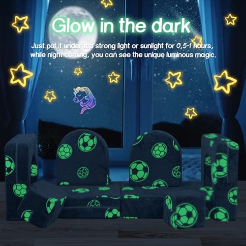 furlinkhm Modular Kids Play Couch, Kids Couch for Playroom Bedroom, Glow in The Dark, 5 Seconds Instant Expansion, Glowing Football, Grey - Thumbnail 4