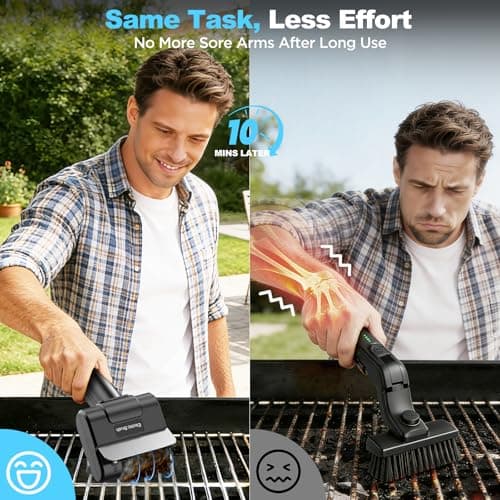 YEBLEM Electric Grill Brush with Dual Safety Lock - Ideal Gift for Men Dad Husband, Professional BBQ Cleaner with Submersible 304 SS Head, Splash-Proof Scrubber for Outdoor Grill (Blue Button) - Thumbnail 2